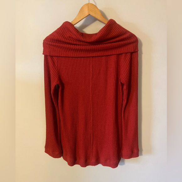 ANTHROPOLOGIE Meadow Rue RED LONG SLEEVE COWLED THERMAL TUNIC TOP Size Small - Picture 7 of 9